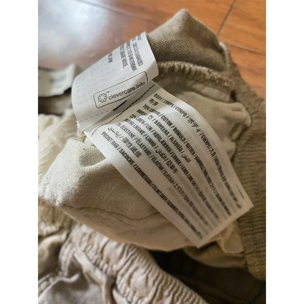 Hollister Mens Loose Linen-Blend Pants Small Sand Beige Casual Drawstring S